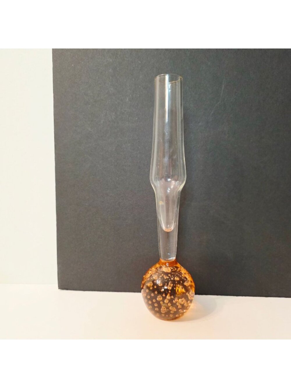 Vtg Blown Art Glass Controlled Bubble Bud Vase Peachy Pink Base 6.5"H
